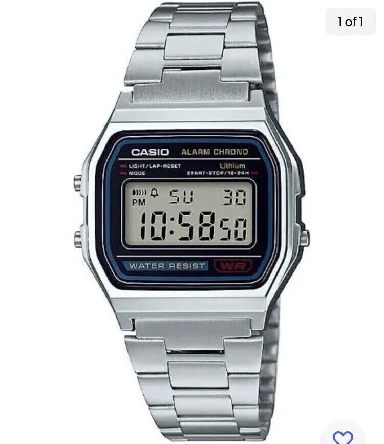 CASIO Men’s Watch A-158W Digital Silver Alarm Micro Light – NEW – Warranty
