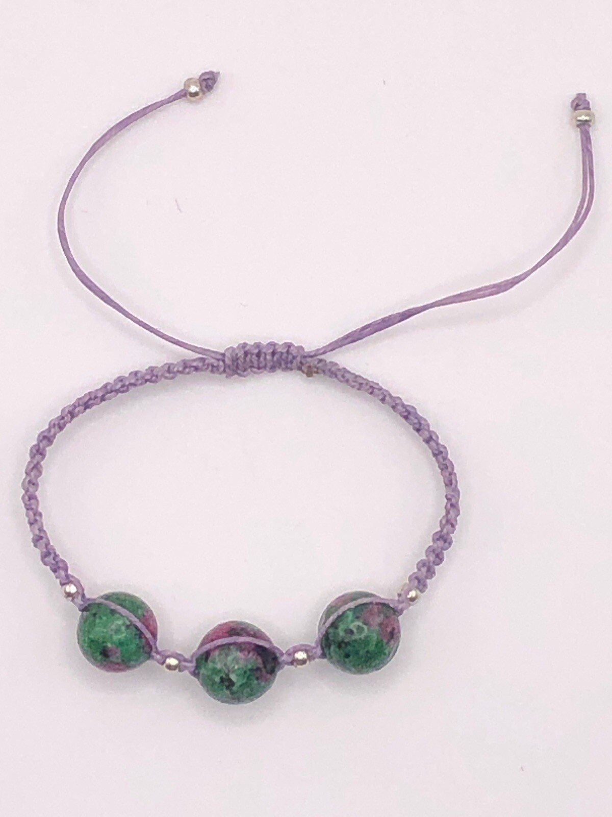 Handmade Macrame Square Knot Adjustable Bracelet with Ruby Zoisite Gemstones