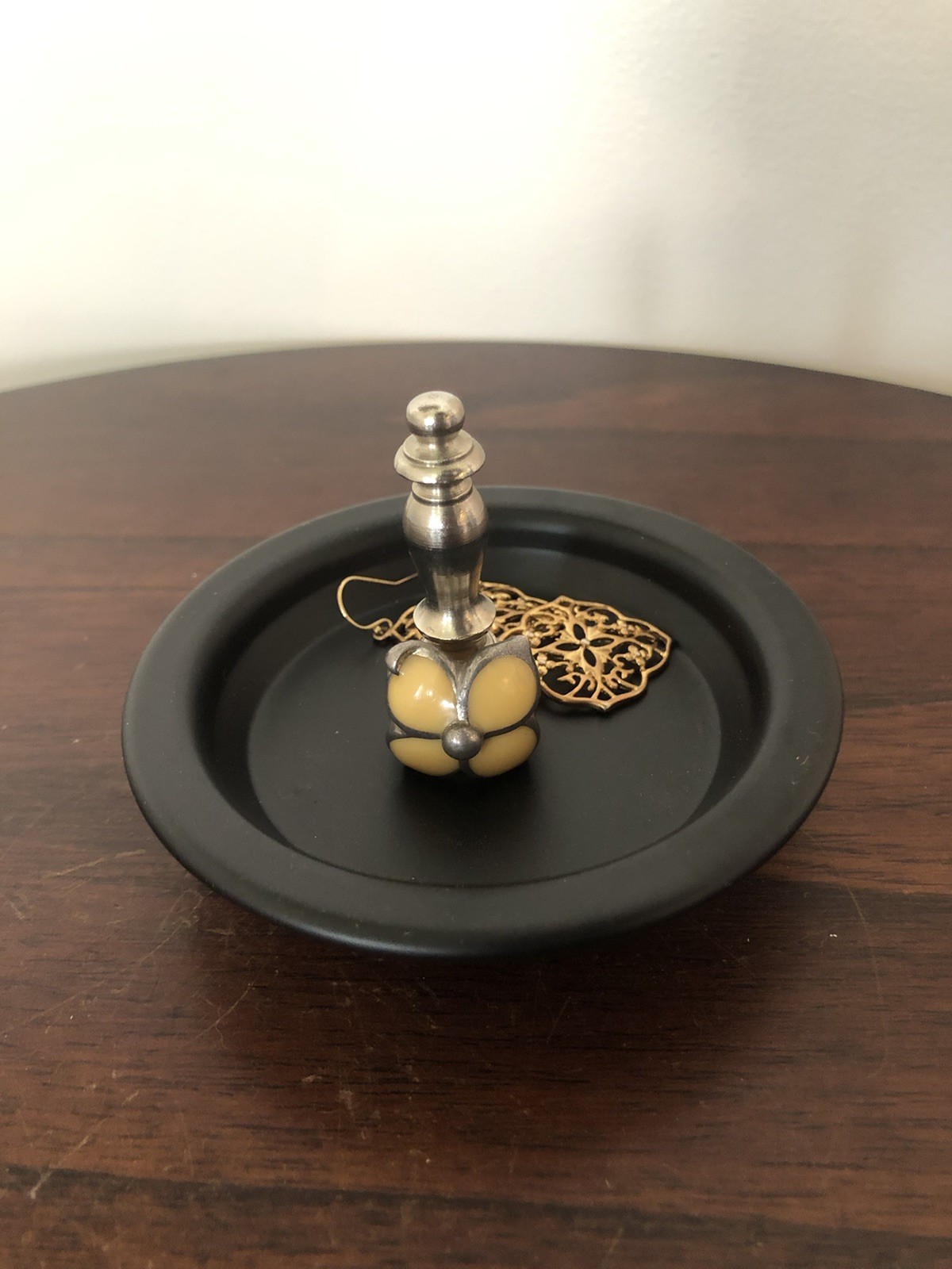 Ring Holder Ring Keeper Trinket Dish Nickel Finial Repurpose Counter Top Black