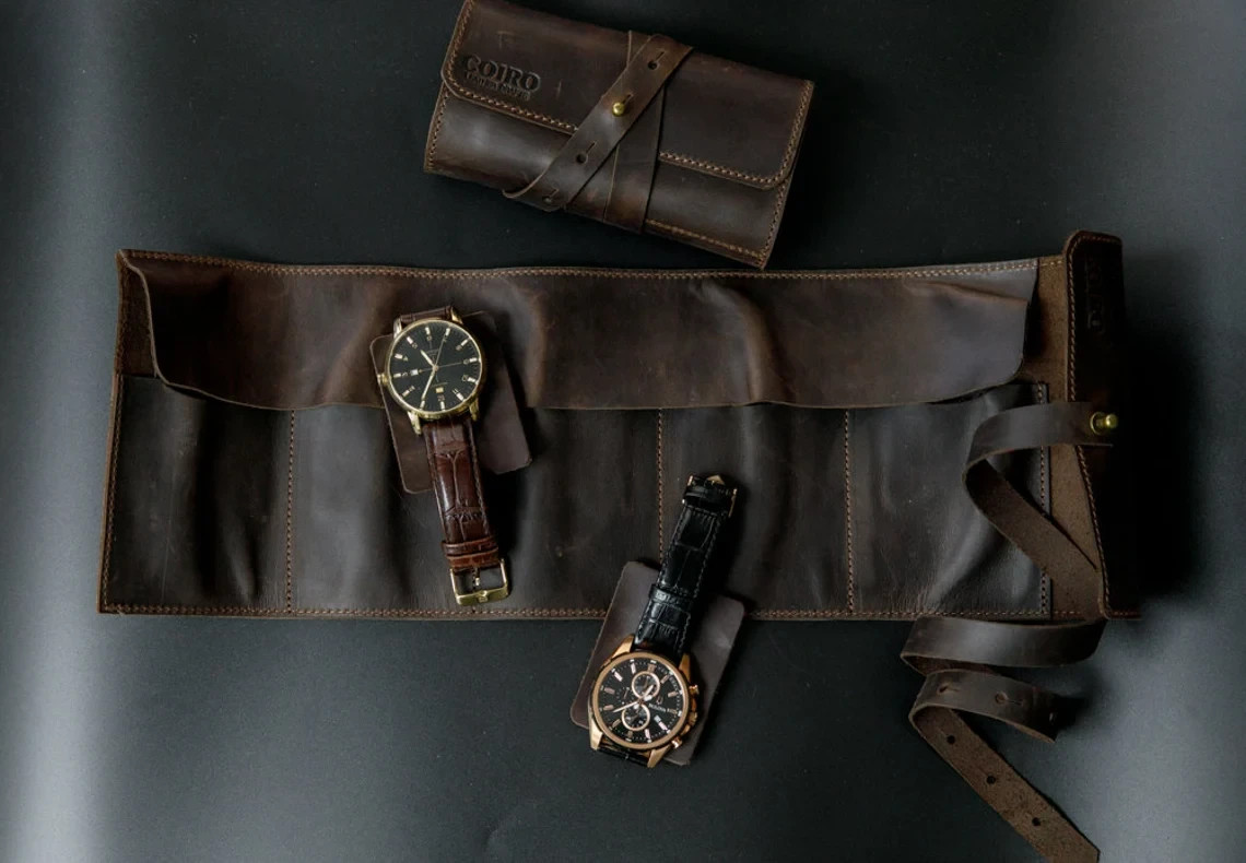 Watch Case Leather Watch Roll Organizer, Accessories Pouch St For 3,4,5 Watches