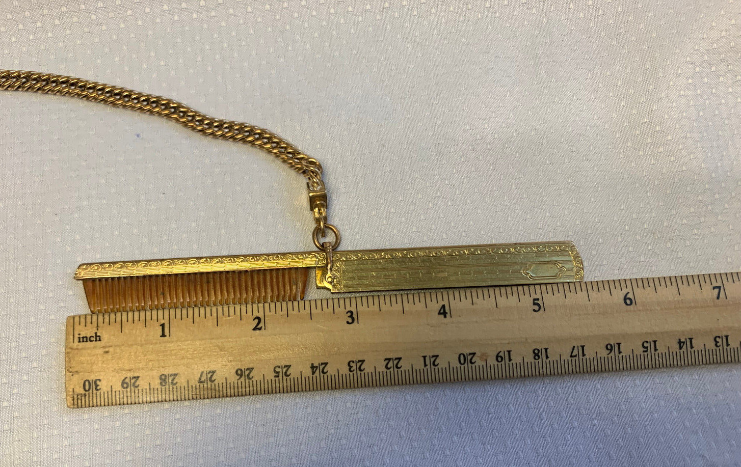Gold Filled Pocket Watch Fob 35.89g Fine Jewelry 11.5″ Curb Link w/ Comb Pendant