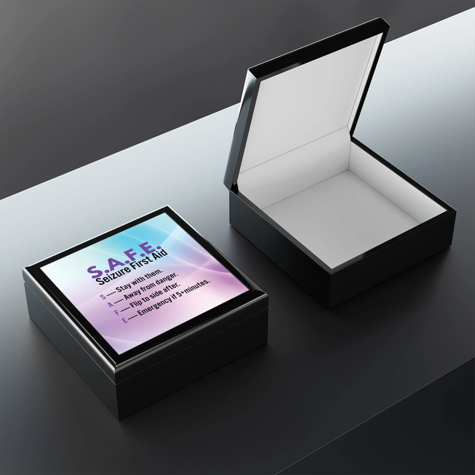 S.A.F.E. Seizure First Aid Black Jewelry Box – Epilepsy Awareness Keepsake