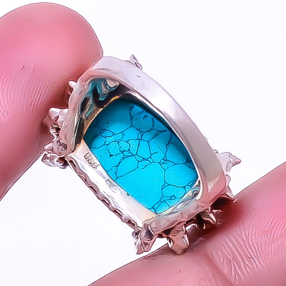 Designer – Turquoise 925 Silver Plated Bali Ring s.8 A330
