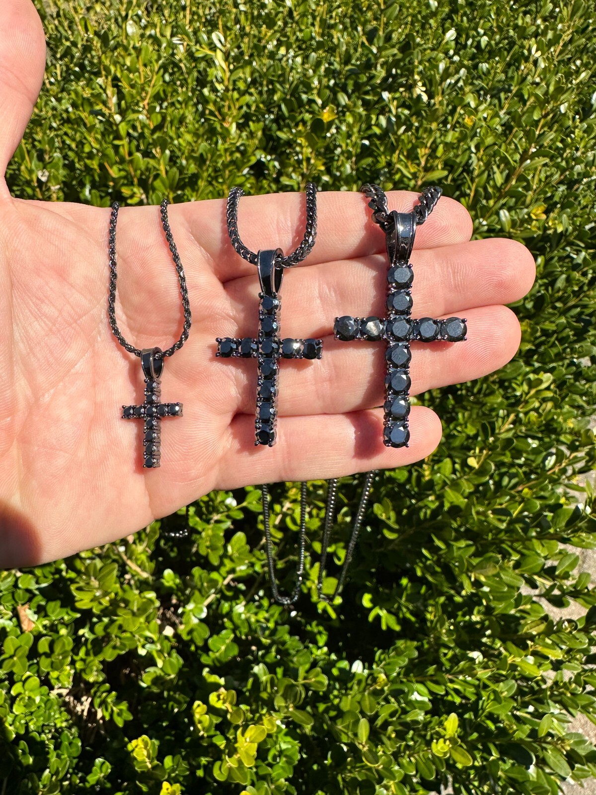 Black MOISSANITE Real Oxidized Rhodium 925 Silver Cross Iced Pendant Necklace