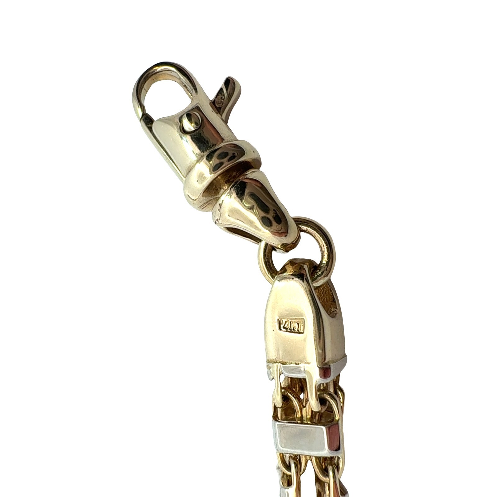 14k Two-Tone Yellow Gold Double Square Link Chain Bracelet 8.25″