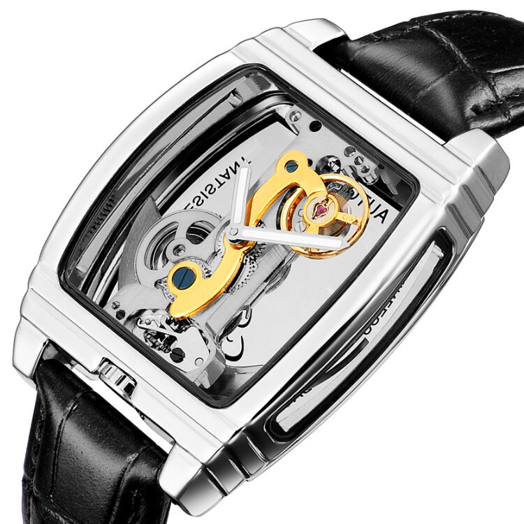 SHENHUA Mens Luxury Automatic Mechanical Transparent Skeleton Self-wind Watch