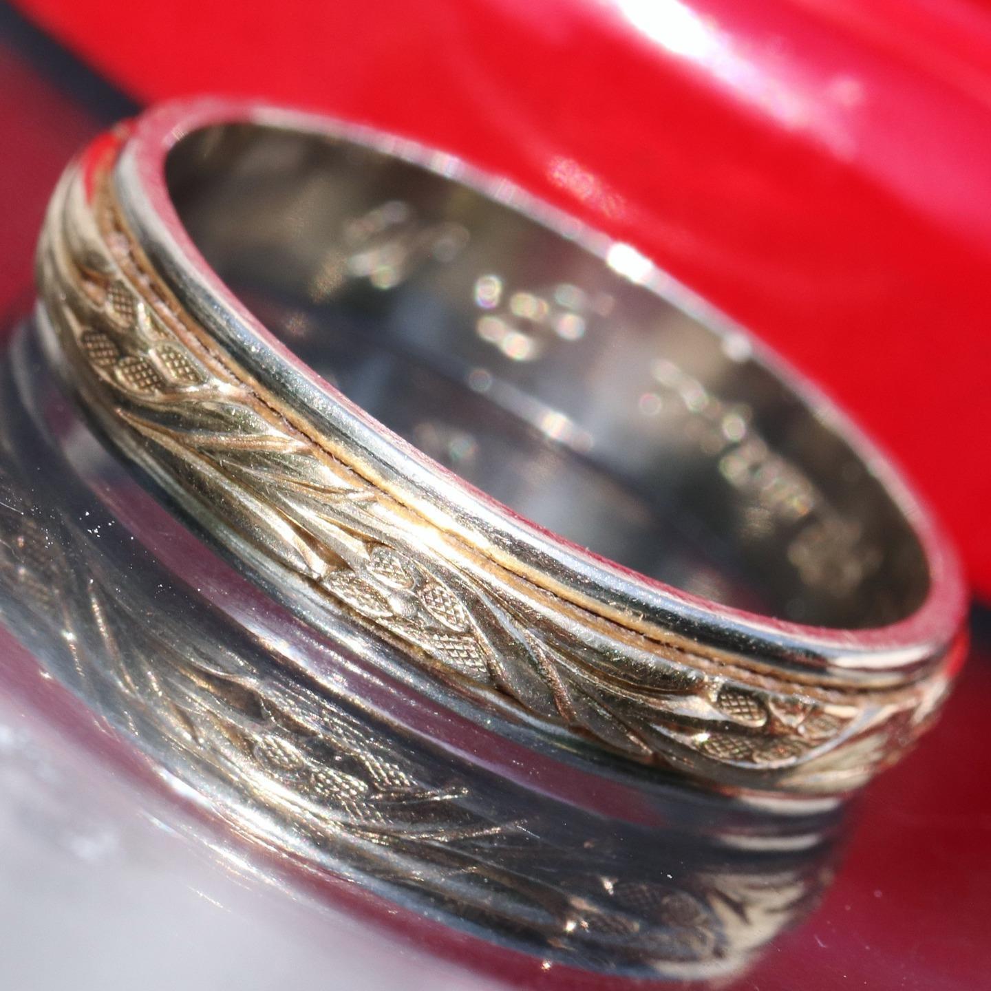 14k multi tone gold wedding band ring size 9.75 handmade antique 4.9gr Artcarved