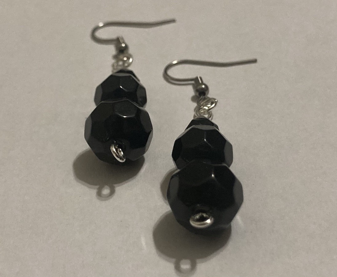 Onyx Obsidian Black Beaded Silver Handmade Boho Dangle Hook Drop Style Earrings