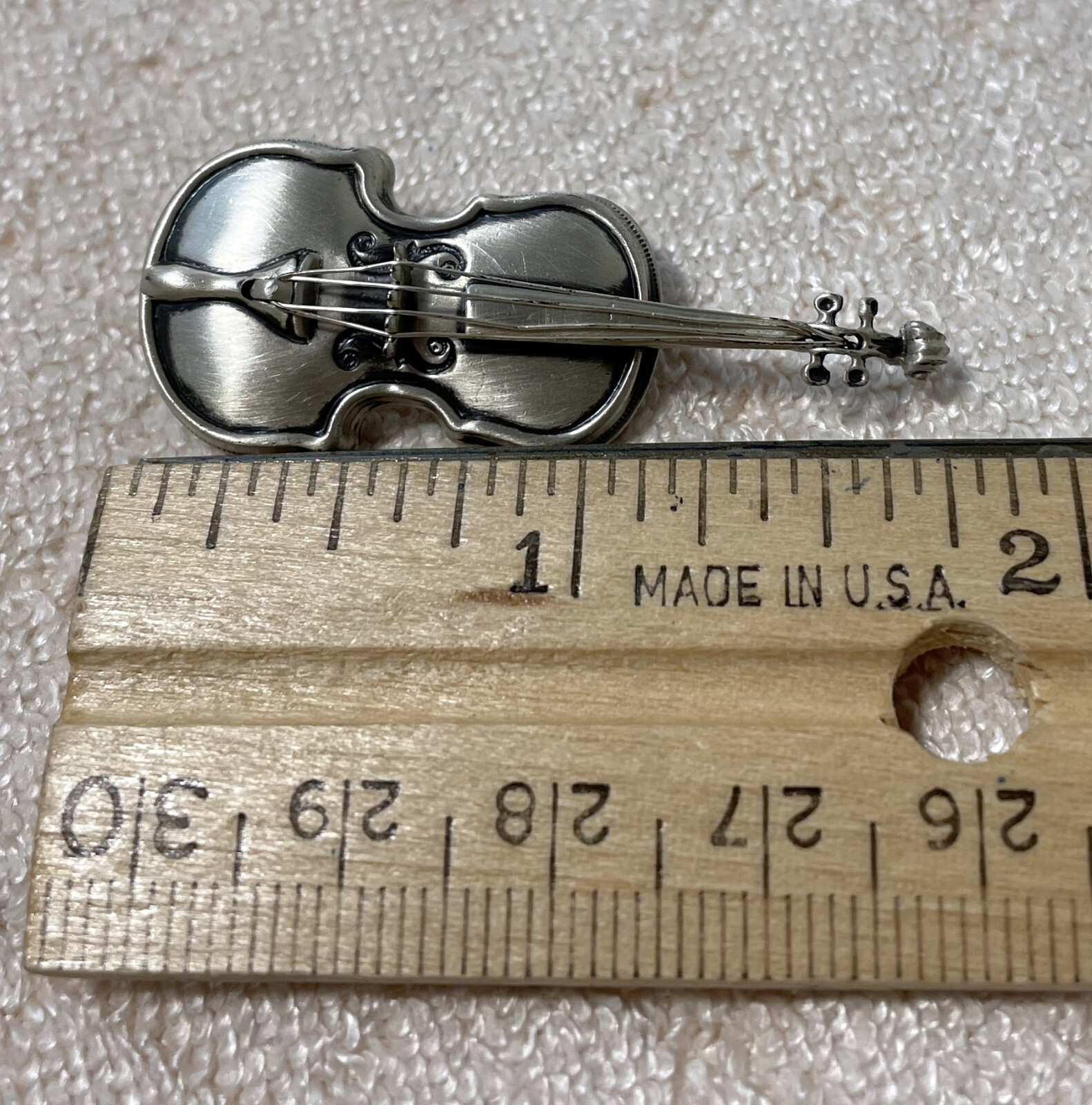 Vintage signed Beau Sterling Silver Violin BROOCH PIN Antique Finish 5.46 grams