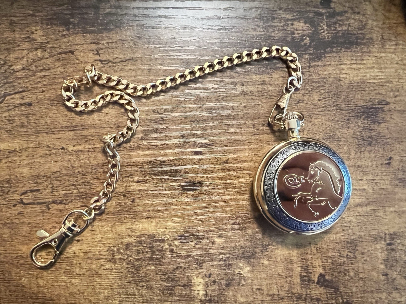 Franklin Mint Colt Army Peacemaker Action .45 Caliber Pocket Watch & Case