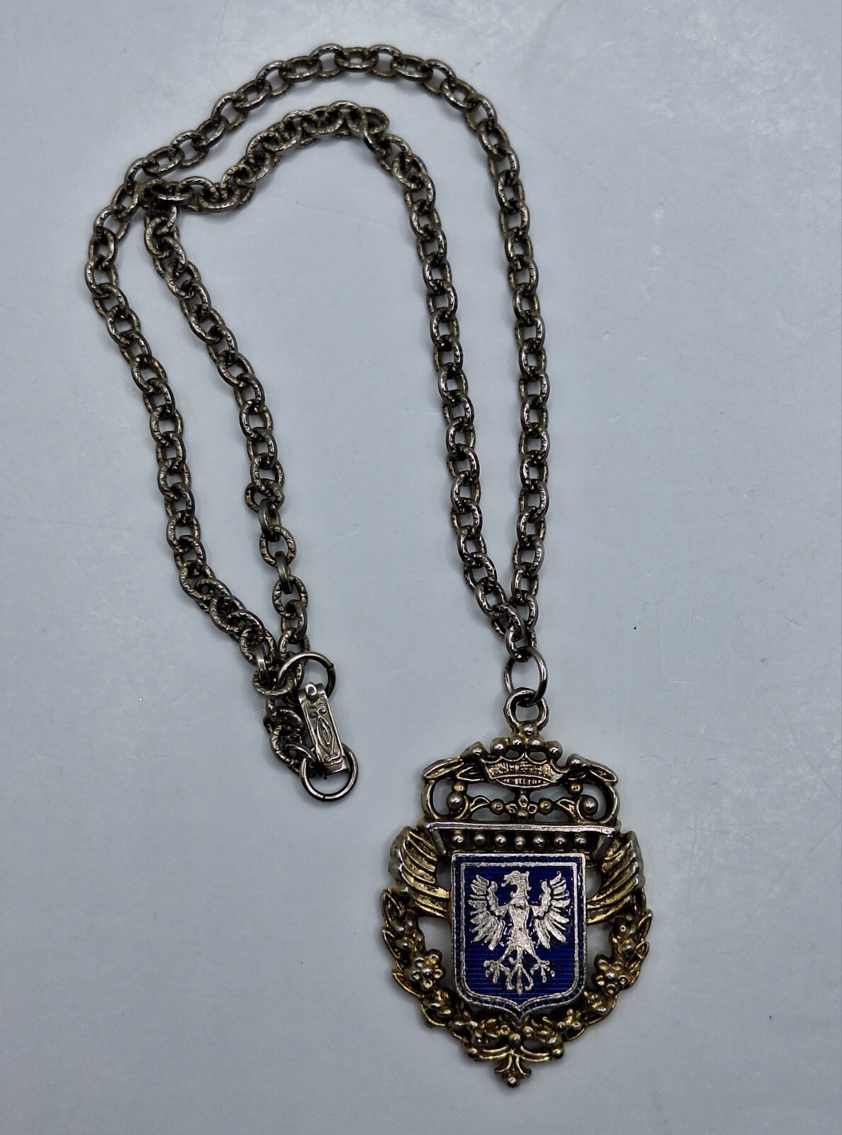 Vintage Crest Crown Eagle Pendent & Necklace Silver Tone VGC