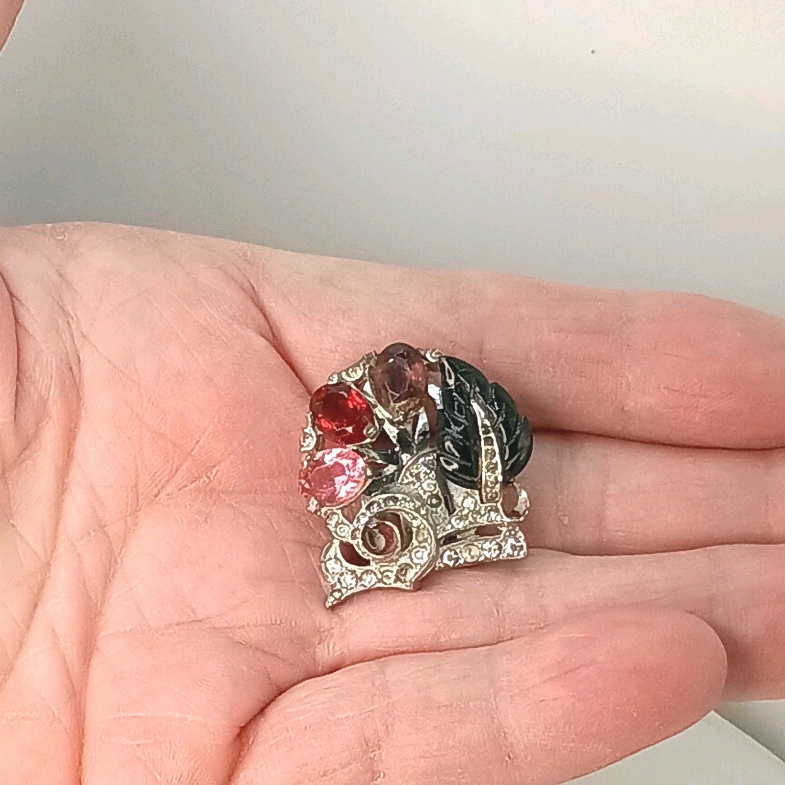 Art Deco Mazer Bros Dress Clip Fruit Salad Tutti Frutti Crystal Floral Spray