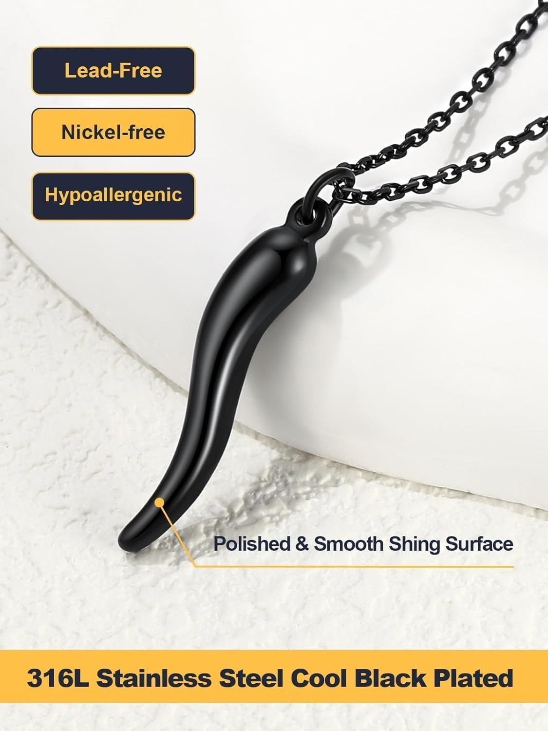 Italian Horn Amulet Necklace – Gold Plated Stainless Steel Talisman
