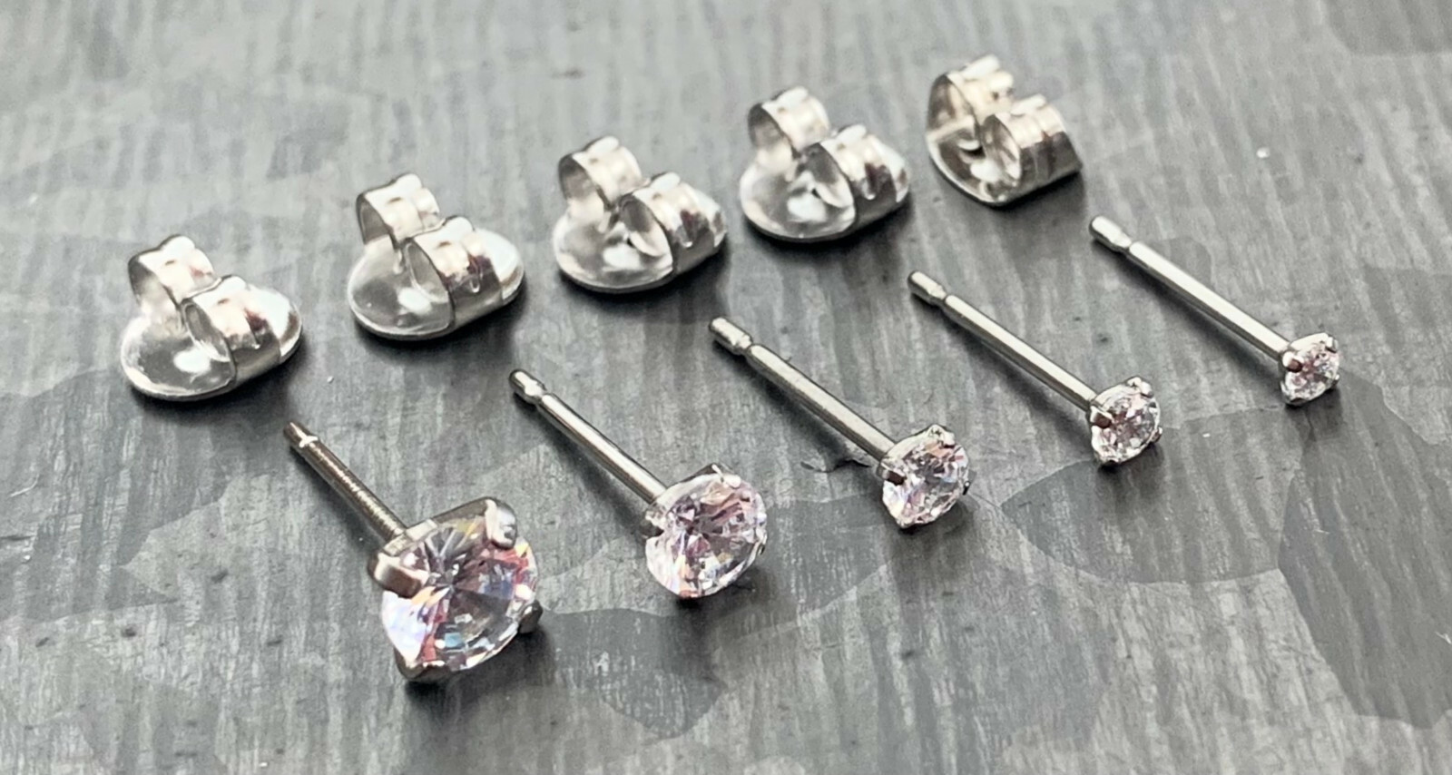 PAIR Martini Set CZ Gem Stud Earrings 6AL-4VELI ASTM F136 Implant Grade Titanium