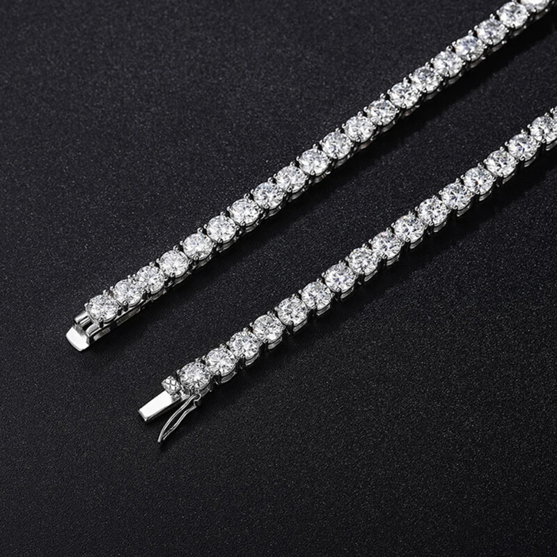 Full 5mm Round Real Moissanite Tennis Chain Necklace 925 Sterling Silver Hip Hop