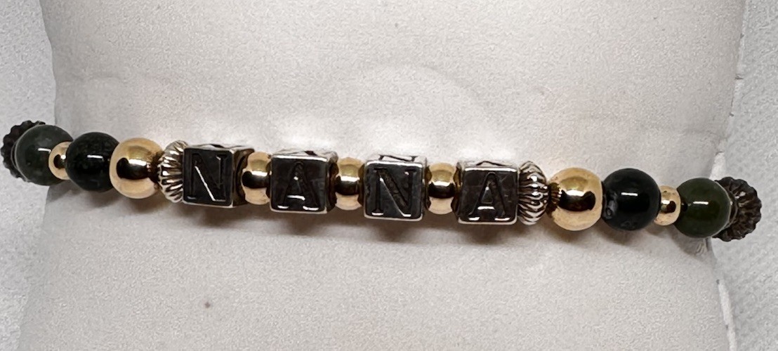 Vintage Sterling Silver NANA Bracelet 8.5” 22.4g Natural Jade Beads Toggle