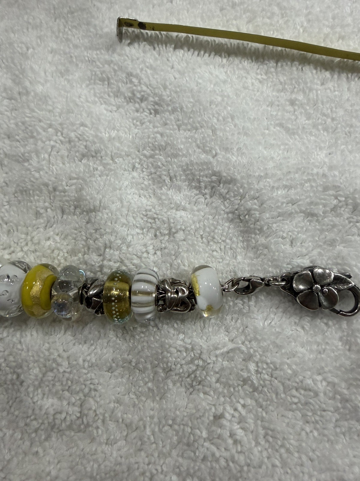 Trollbeads SS 7.5 inch Charm Bracelet with 17 Retired Charms in Whites & Yellows