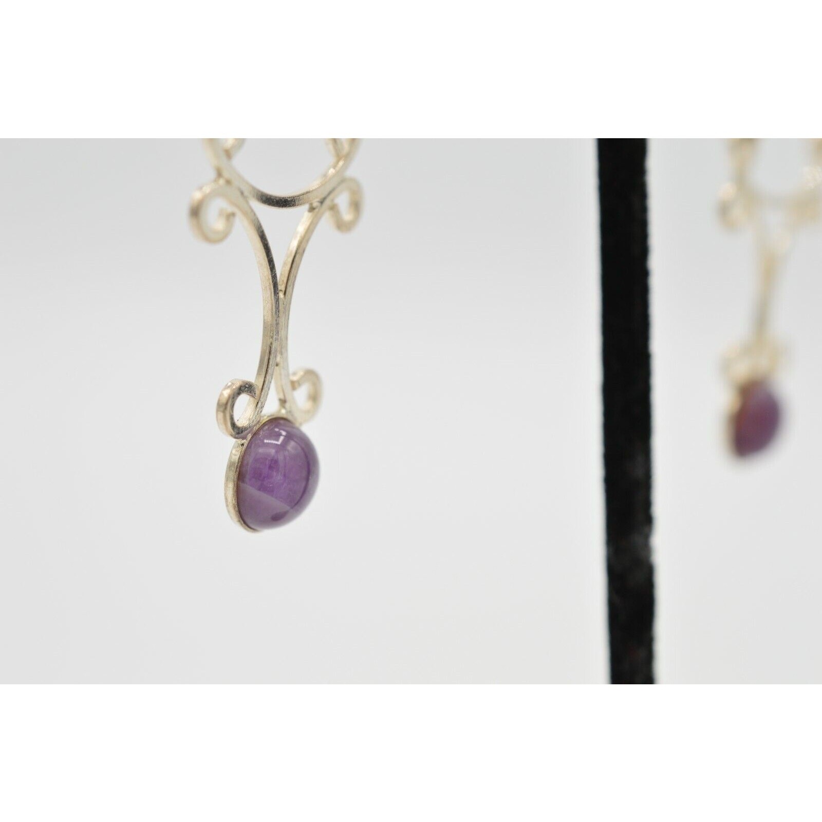 925 Sterling Silver Statement Earrings Dangle Purple Jelly Gripoix Vintage 9E