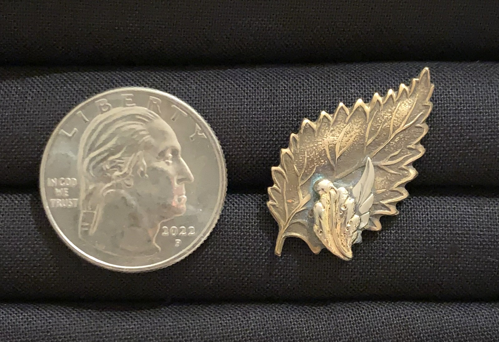 3 Vintage Leaf-Shaped Metal Brooches with Varies Patinas