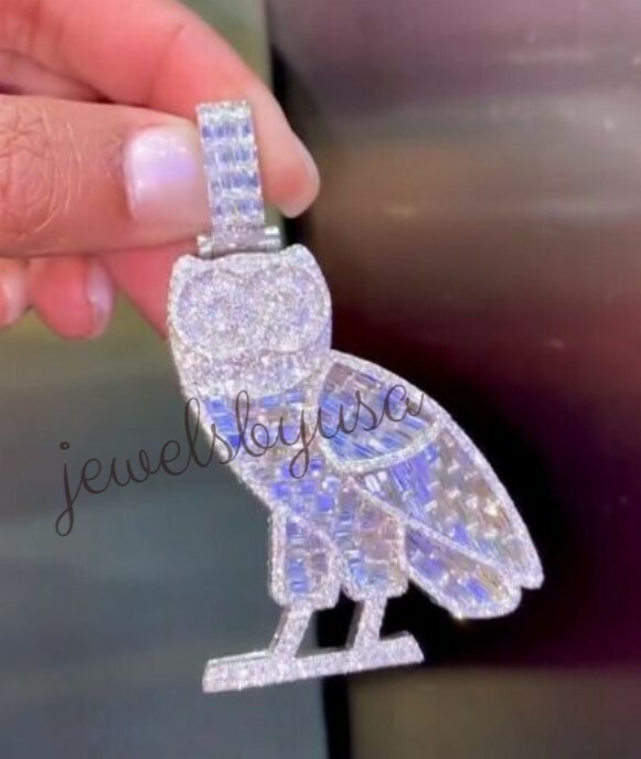 Men’s Owl Shape 3.2ct White Baguette Cubic Zirconia Pendant 925 Silver