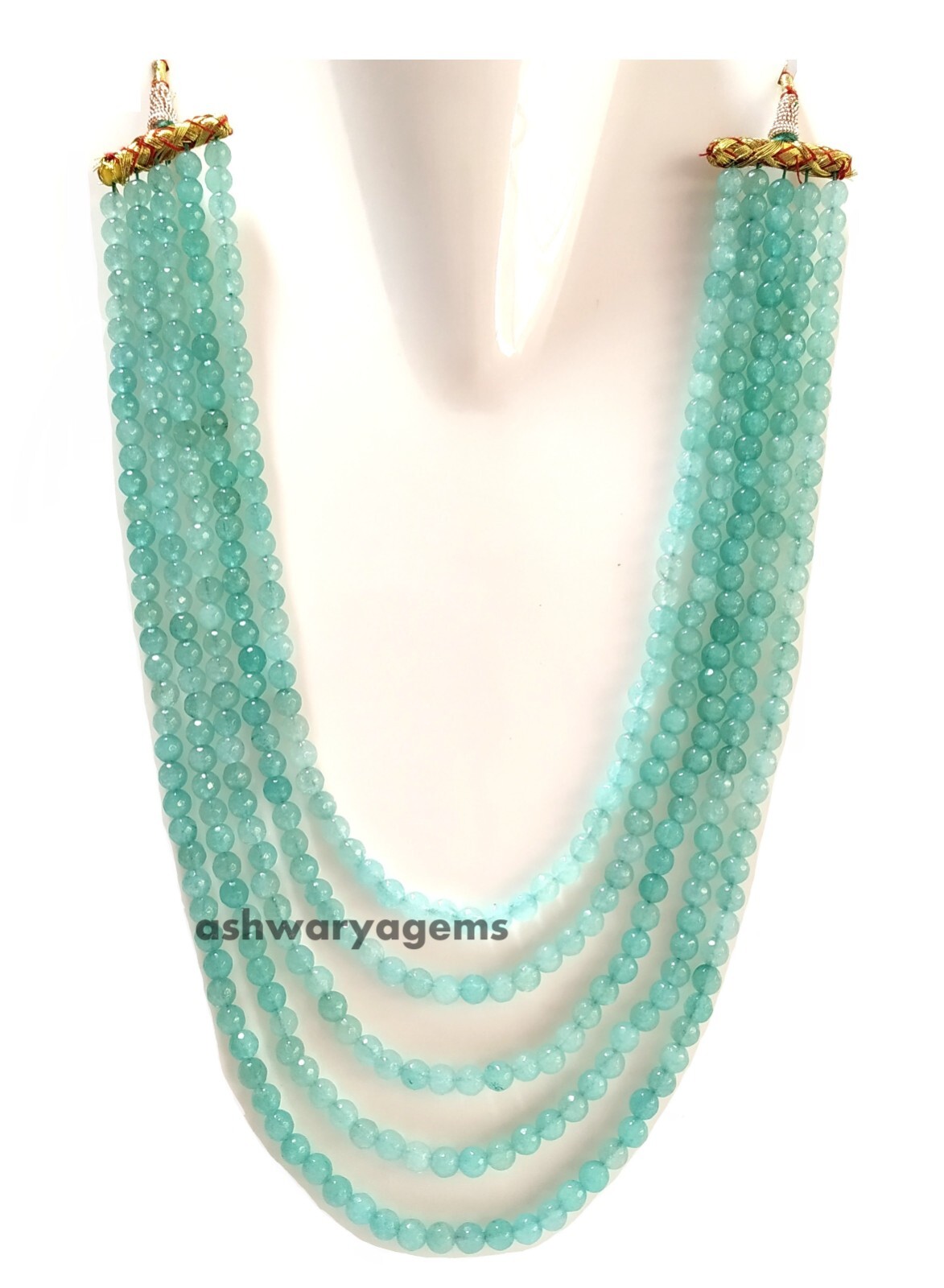 AQUA COLOR CHALCEDONY ROUND FACETED 5.5-6MM GEMSTONE BEADS 15-20″INCH NECKLACE