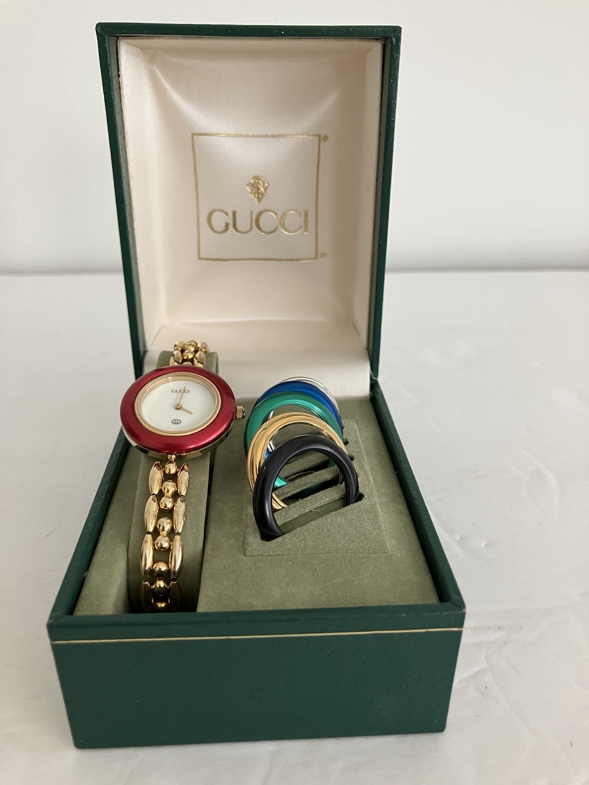 Vintage GUCCI Change Bezel 6 Color 11/12 Gold Watch! New Battery & Serviced!