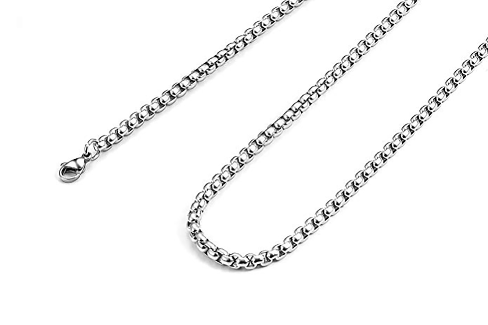 Real ITALIAN 14K White Gold Finish Men’s Rolo Round Box Chain Necklace