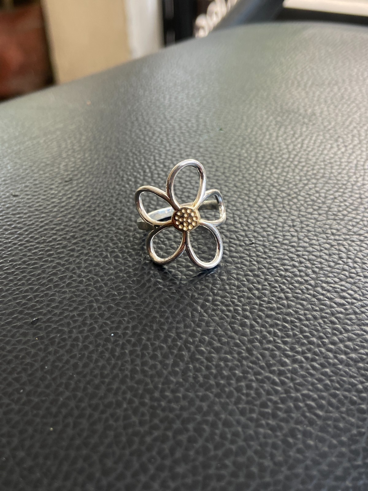 925 Sterling Silver Daisy Flower Ring Two Tone Gold Open Petal Boho Band 4-15US
