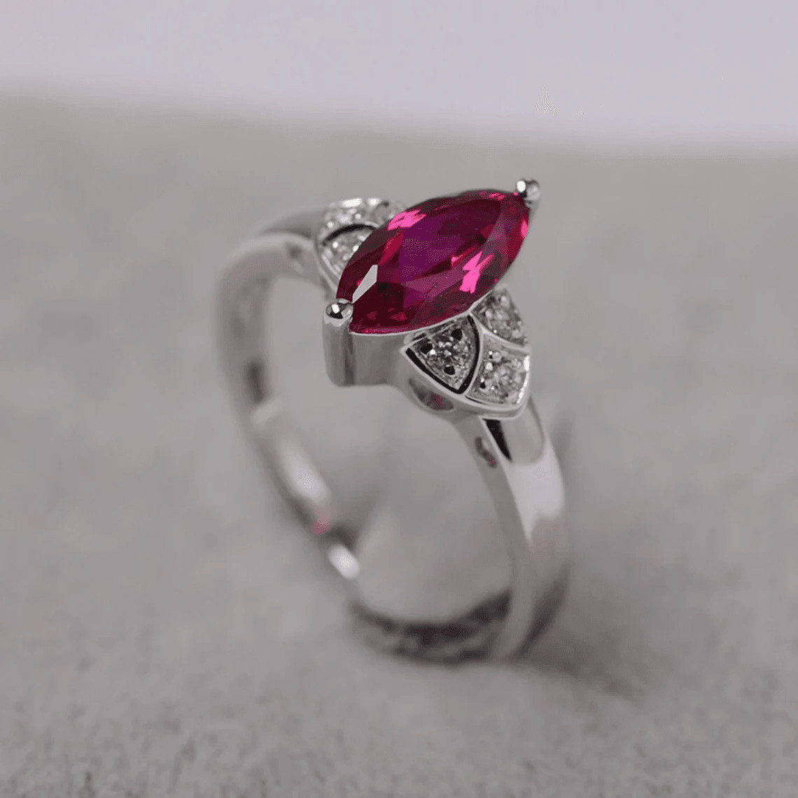 Pink Ruby Lab Created Gemstone 925 Sterling Silver Solitaire Ring Duty Free