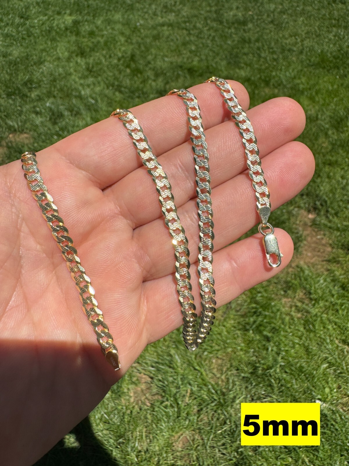 Men’s Cuban Chain Real 14k Gold Plated Solid 925 Silver Hip Hop ITALY 3-10.5mm