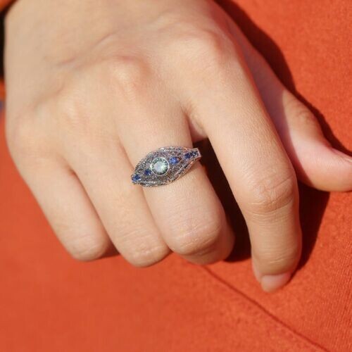 2 Ct CZ Vintage Style Ring 925 Silver Plated Intricate Design Gift Ring For Men