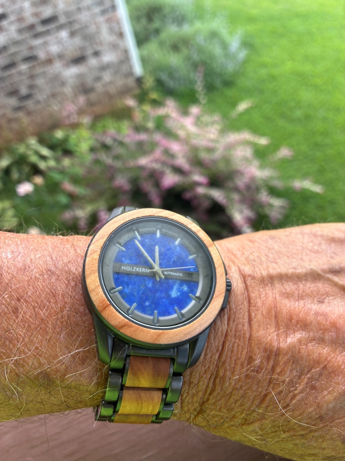 Mens’ Holzkern watch with Blue stone dial & wood and gunmetal bracelet