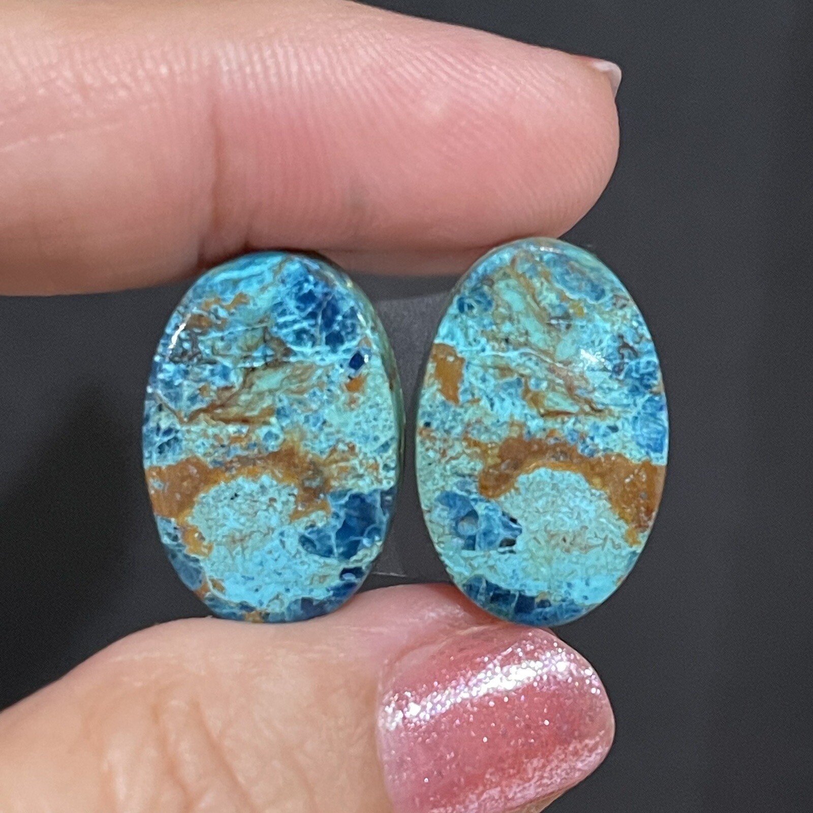31ct 22×14.5×5.4mm Pair Of Green Blue Shattuckite Oval Cabochons Gems