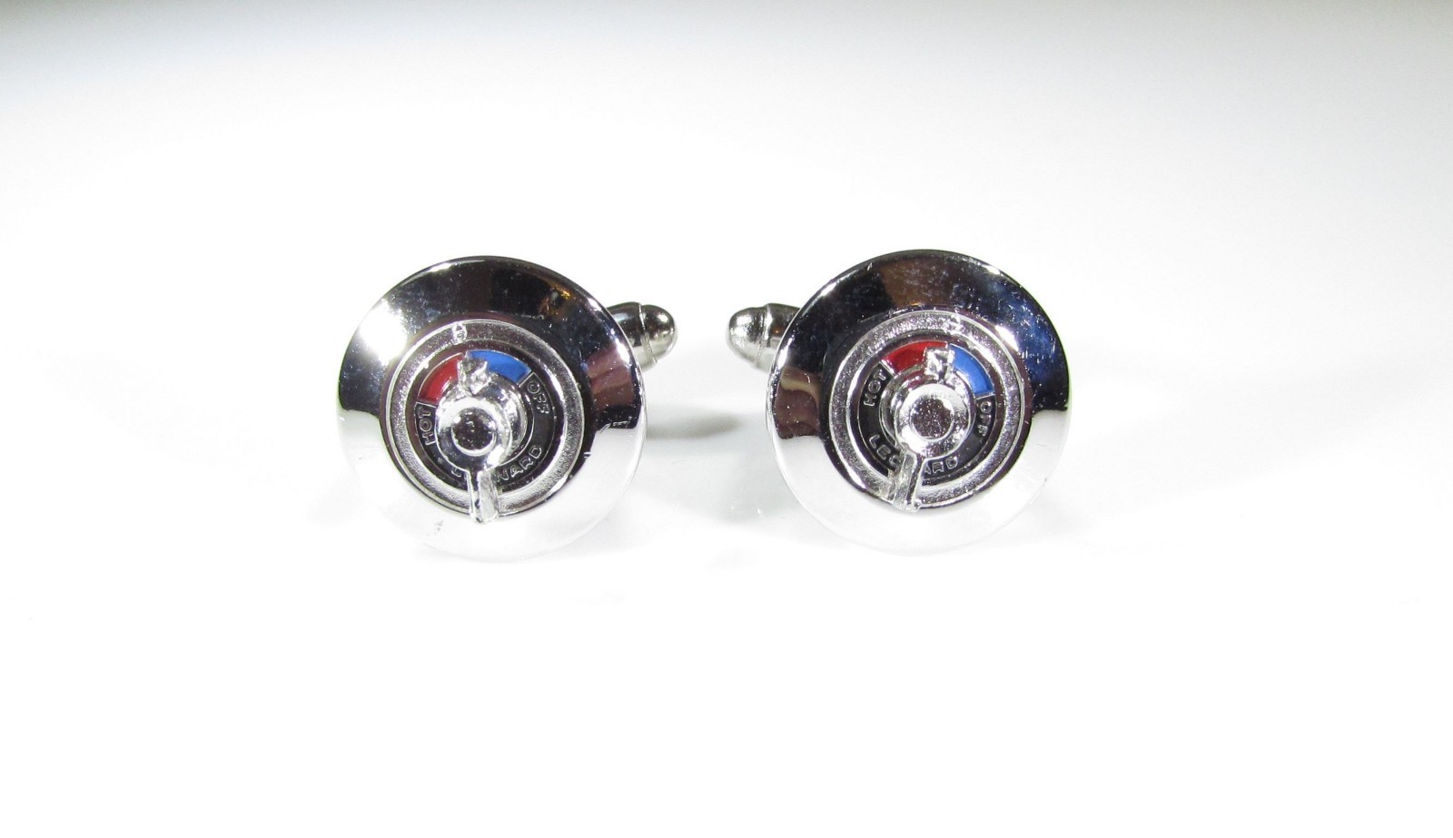 Vtg Anson Mixing Valve Cufflinks MCM Chrome Red Blue Leonard Novelty Shower Knob