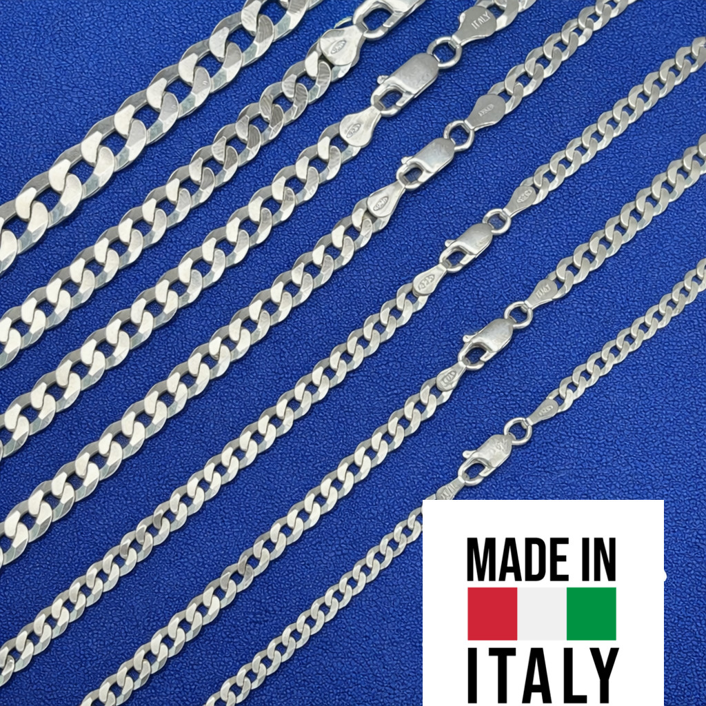 Real 925 Sterling Silver Men/women Curb Cuban chain Bracelet or Necklace Italy