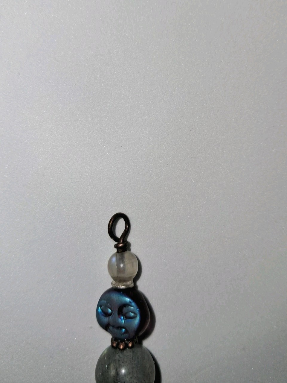 LABRADORITE R MOONSTONE & Glass Purple AB MOON FACE MILKY QUARTZ Crystal PENDANT