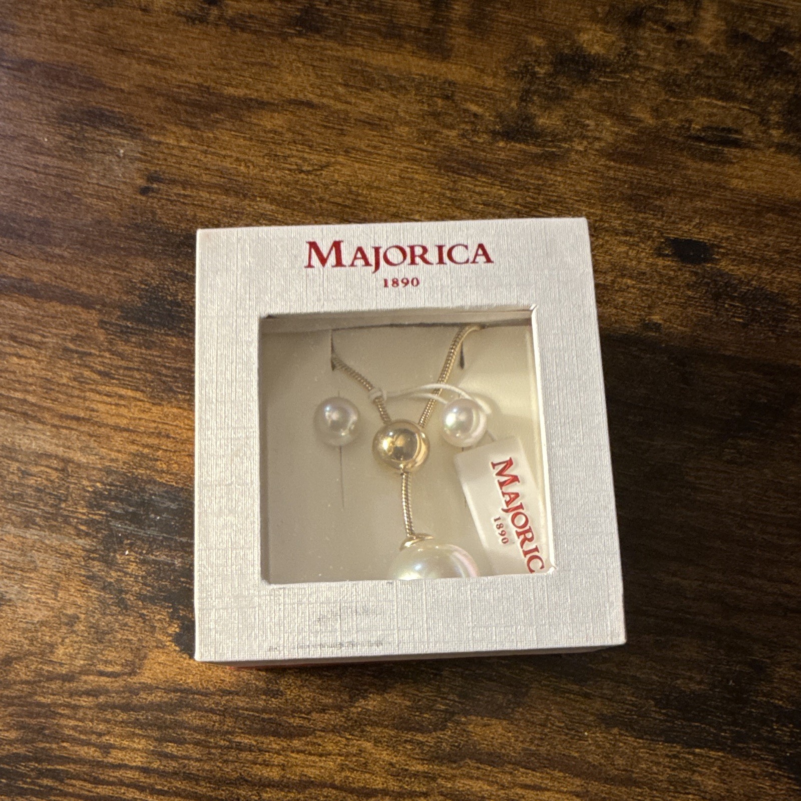 Majorica White Pearl Pendant Necklace Ear Ring 925 Ster. Silver Adjustable Snake