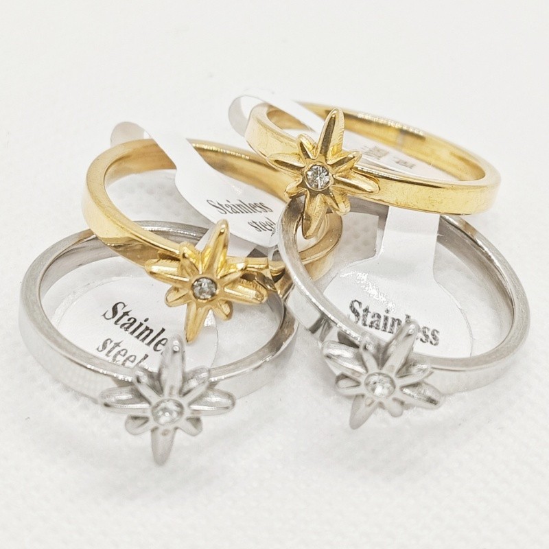 36 Pcs North Star Zircon Stainless Steel Rings Two Tone Stackable Women Jewelry