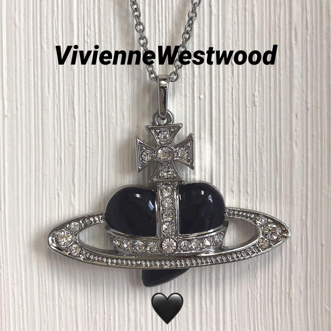 Vivienne Westwood Necklace large orb heart silver black T:4×6.5cm NO BOX