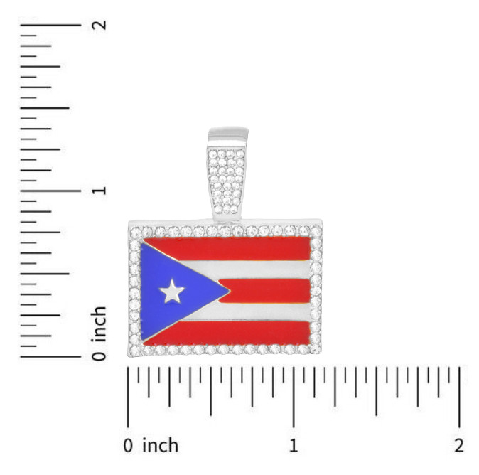 Men’s Silver Plated Iced Puerto Rico Flag Pendant 24″ Rope Chain Necklace 1046 S