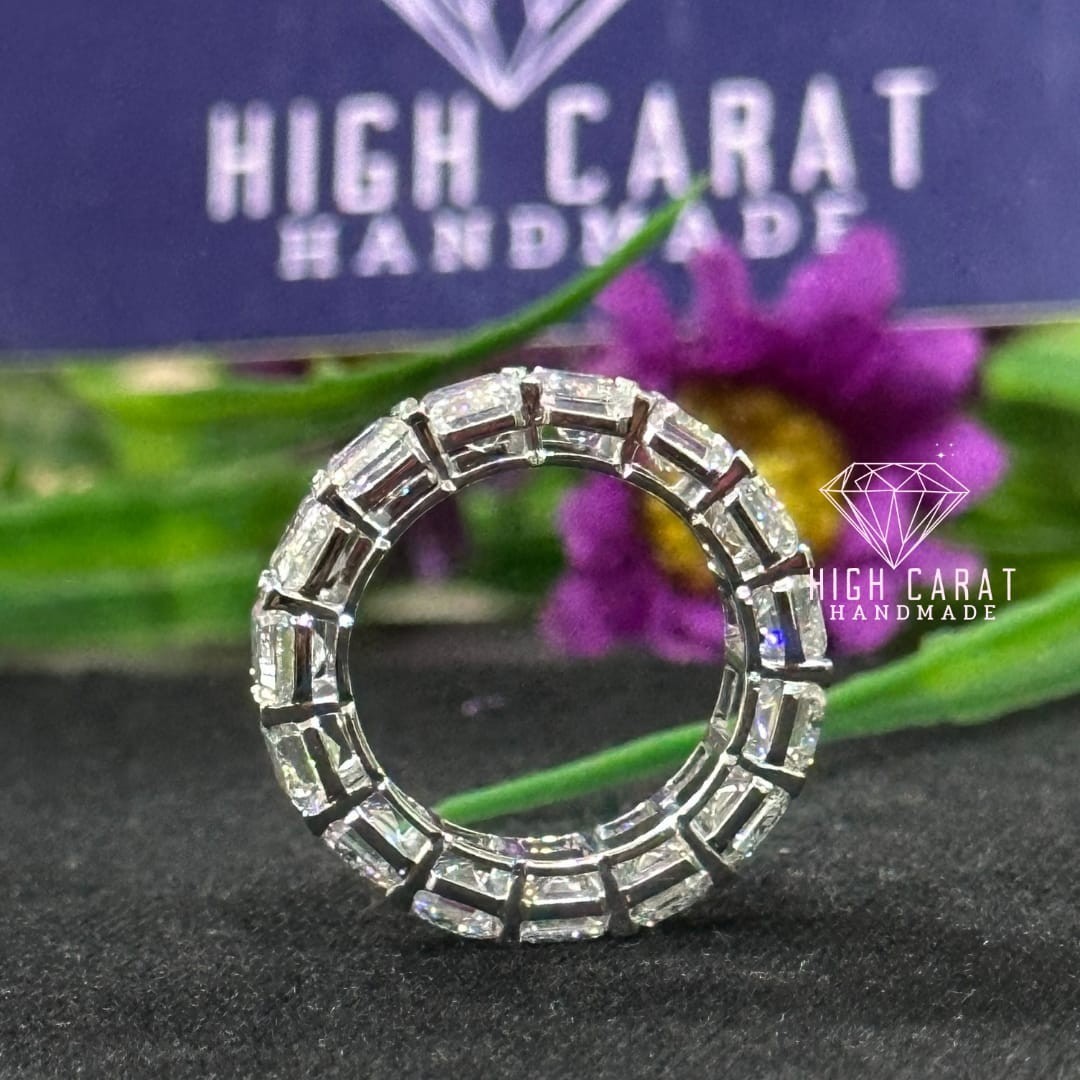 3.00Ct Emerald Cut White Colorless Moissanite Dainty Wedding Band For Women’s