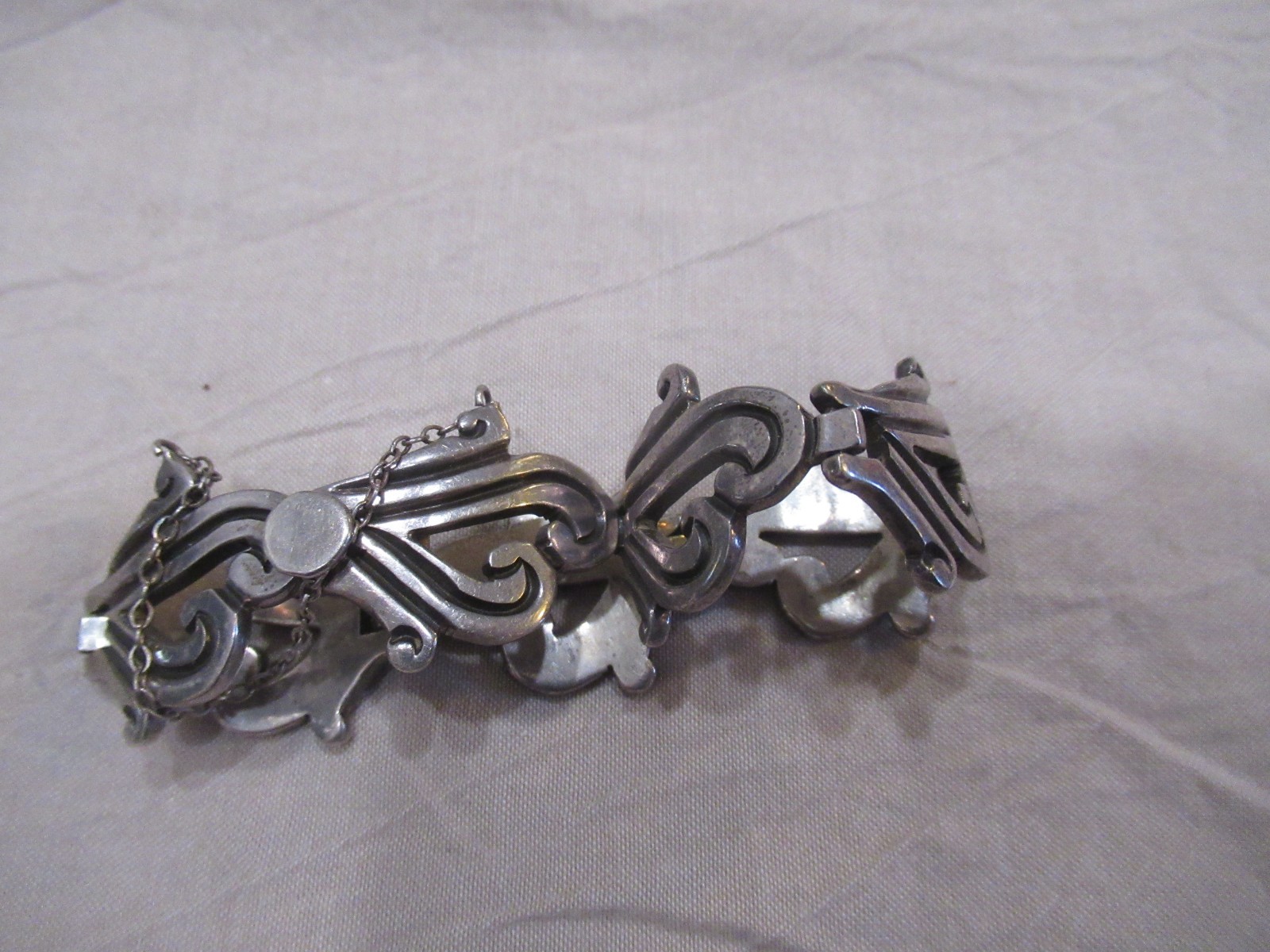 Vintage Mexico Sterling Silver Taxco Heavy Swirl Link Necklace & BRACELET 140g