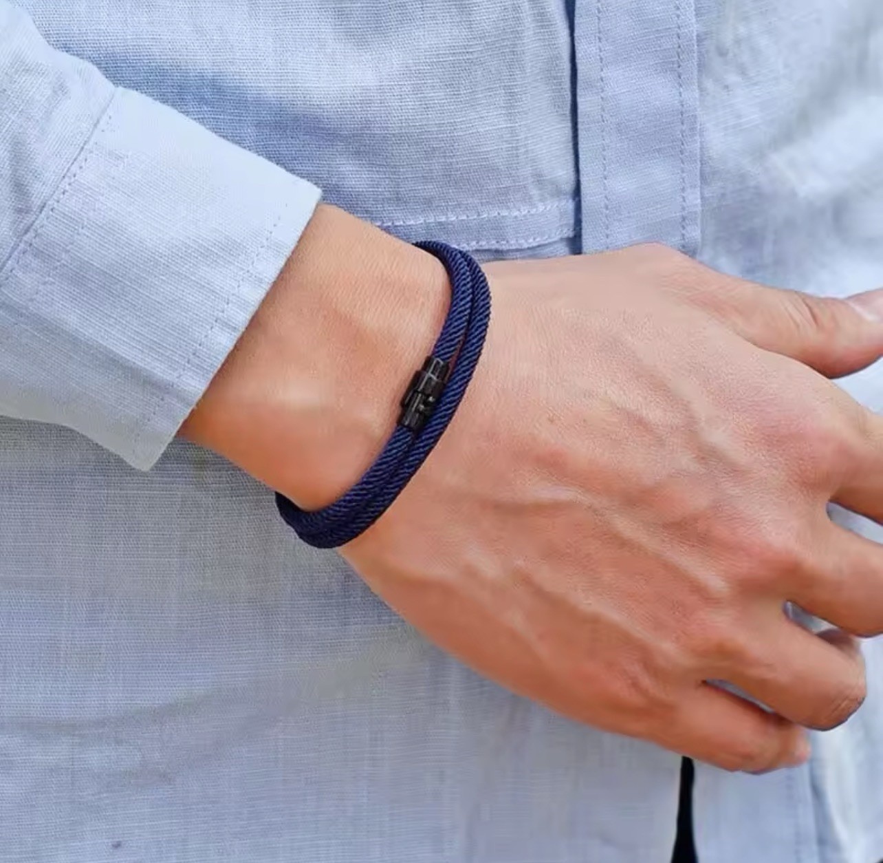 Men’s Double-Layer Survival Bracelet, Navy Blue, 4 mm / 19.5 cm