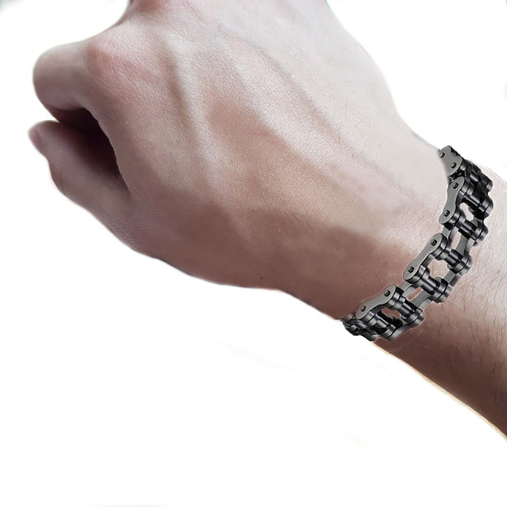 Black or Silver 8” 9″ 10” Stainless Steel Motorcycle Bike Biker Chain Bracelet