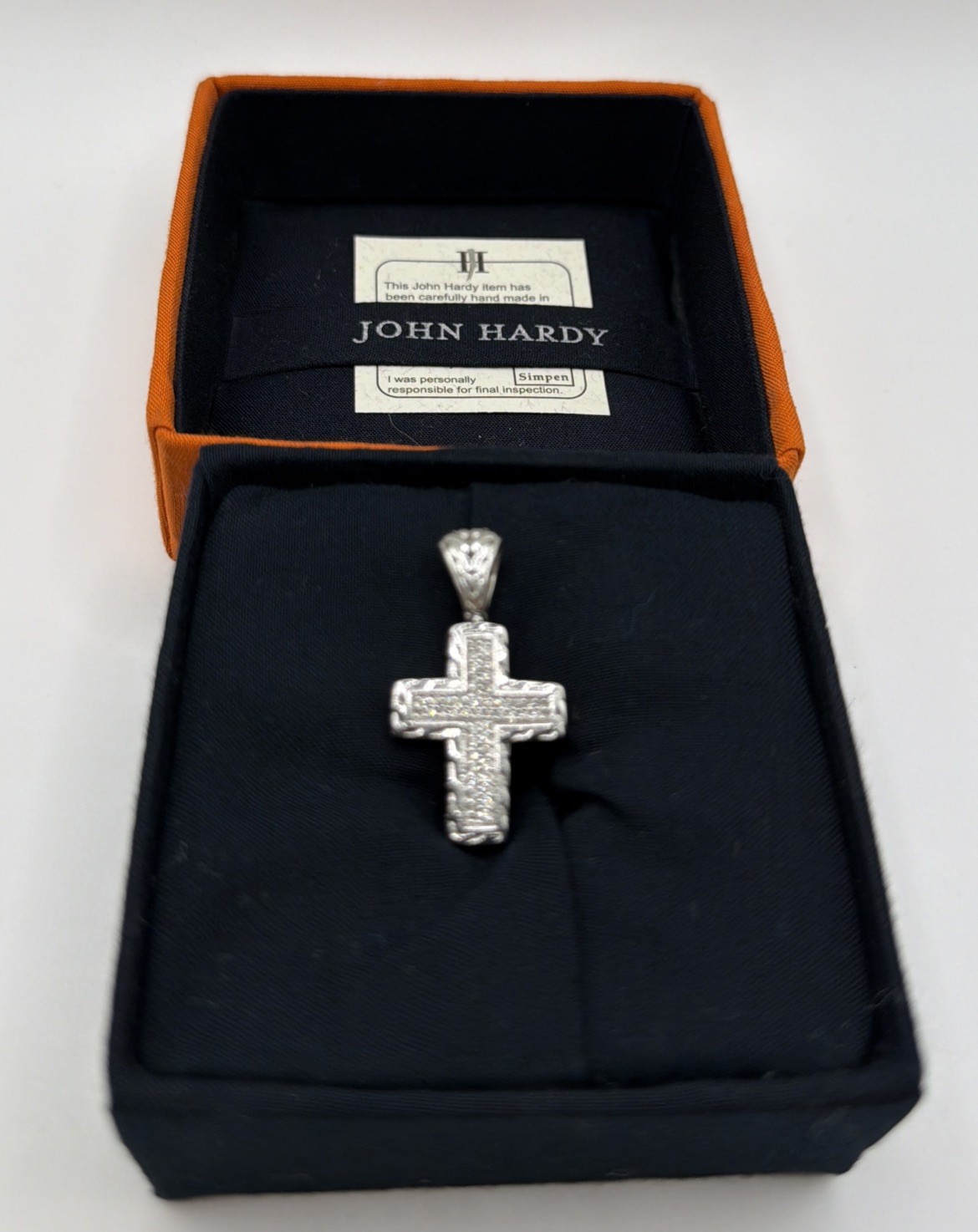 John Hardy Sterling Diamond Cross Pendant 1 1/2 X 3/4”