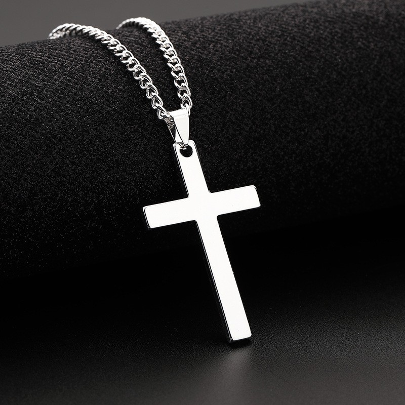 Fashion Polished Jewelry Men Women Stainless Steel Silver Smooth Cross Necklace