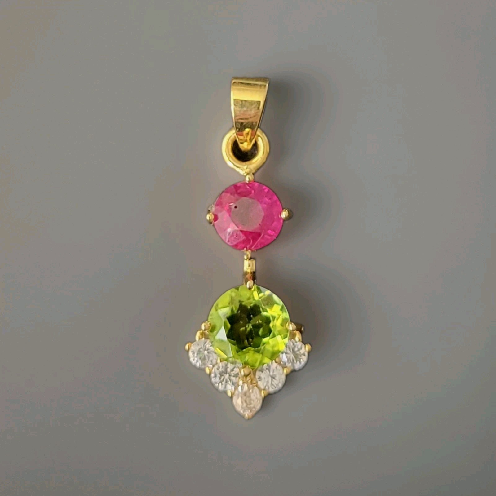 Natural Ruby & Peridot 925 Sterling Silver Gold Dangle Pendant 1193