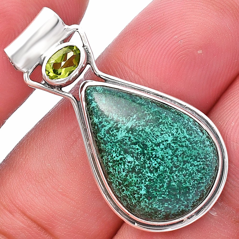 Natural Shattuckite – USA & Peridot 925 Sterling Silver Pendant Jewelry P-1130