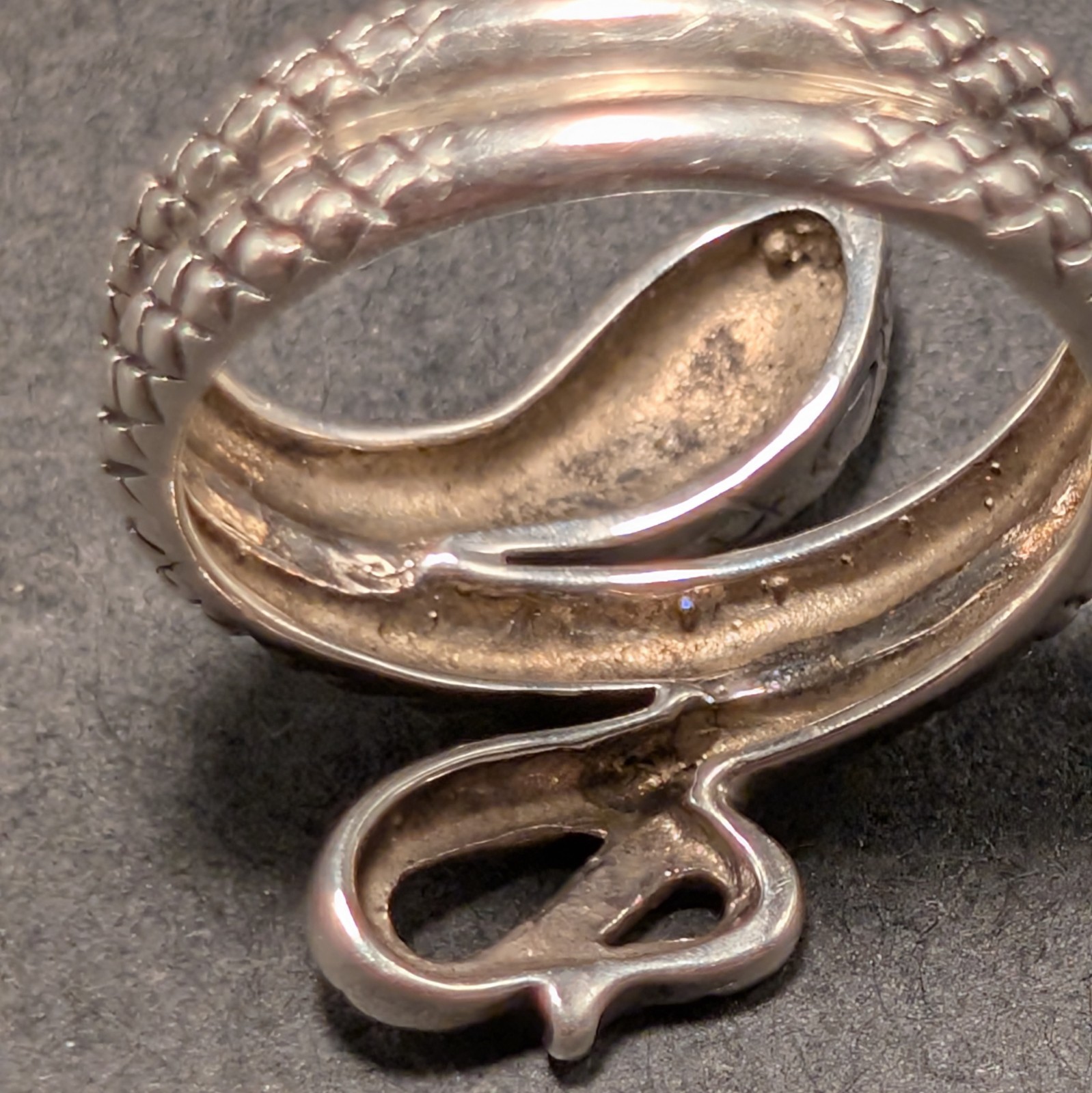 Sterling 925 Coiled Snake Ring Sz 6.75 Goth Wrapped Serpent Textured Design