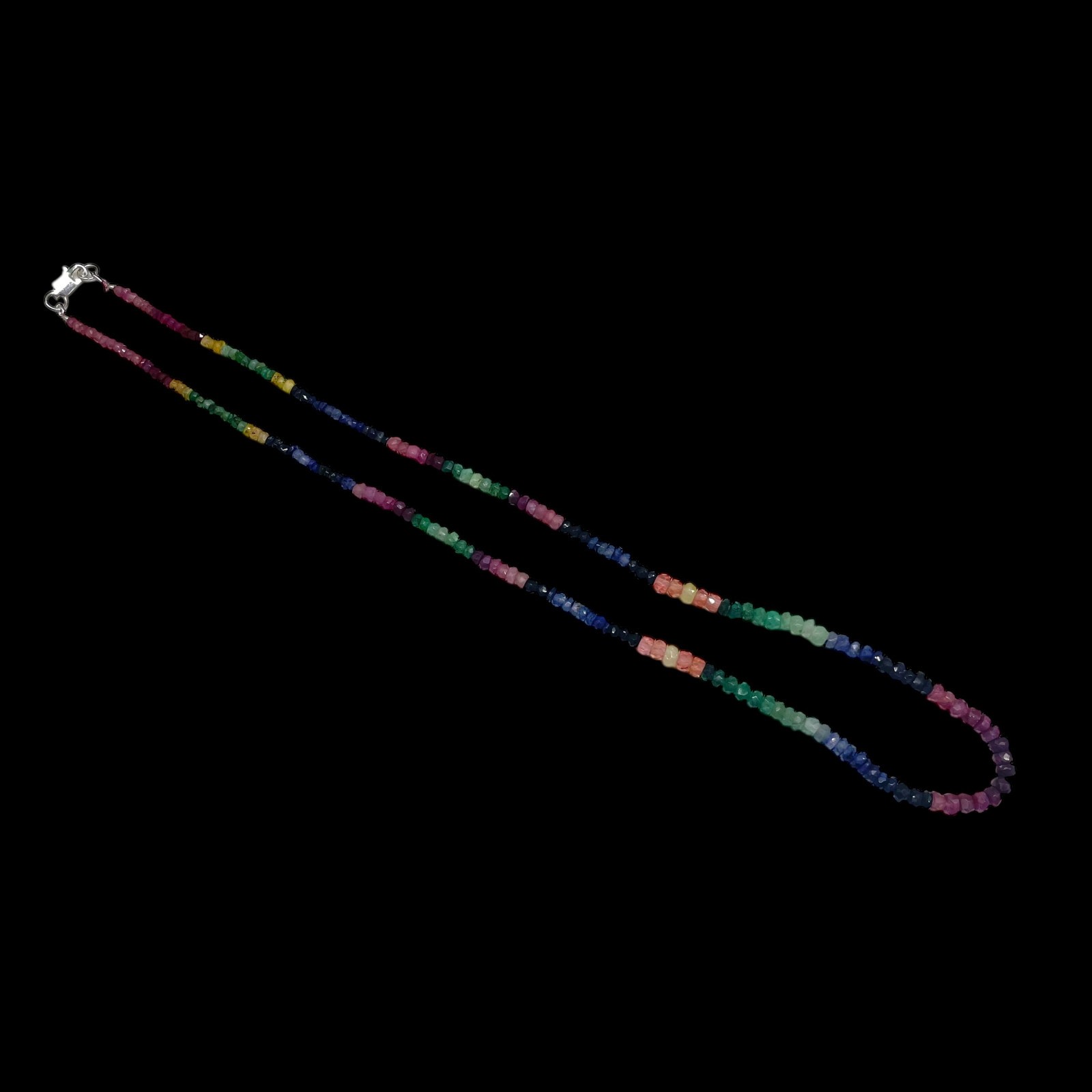 Single Strand Natural Multi Sapphire Necklace Faceted Beads 925 Clasp 18 Inch
